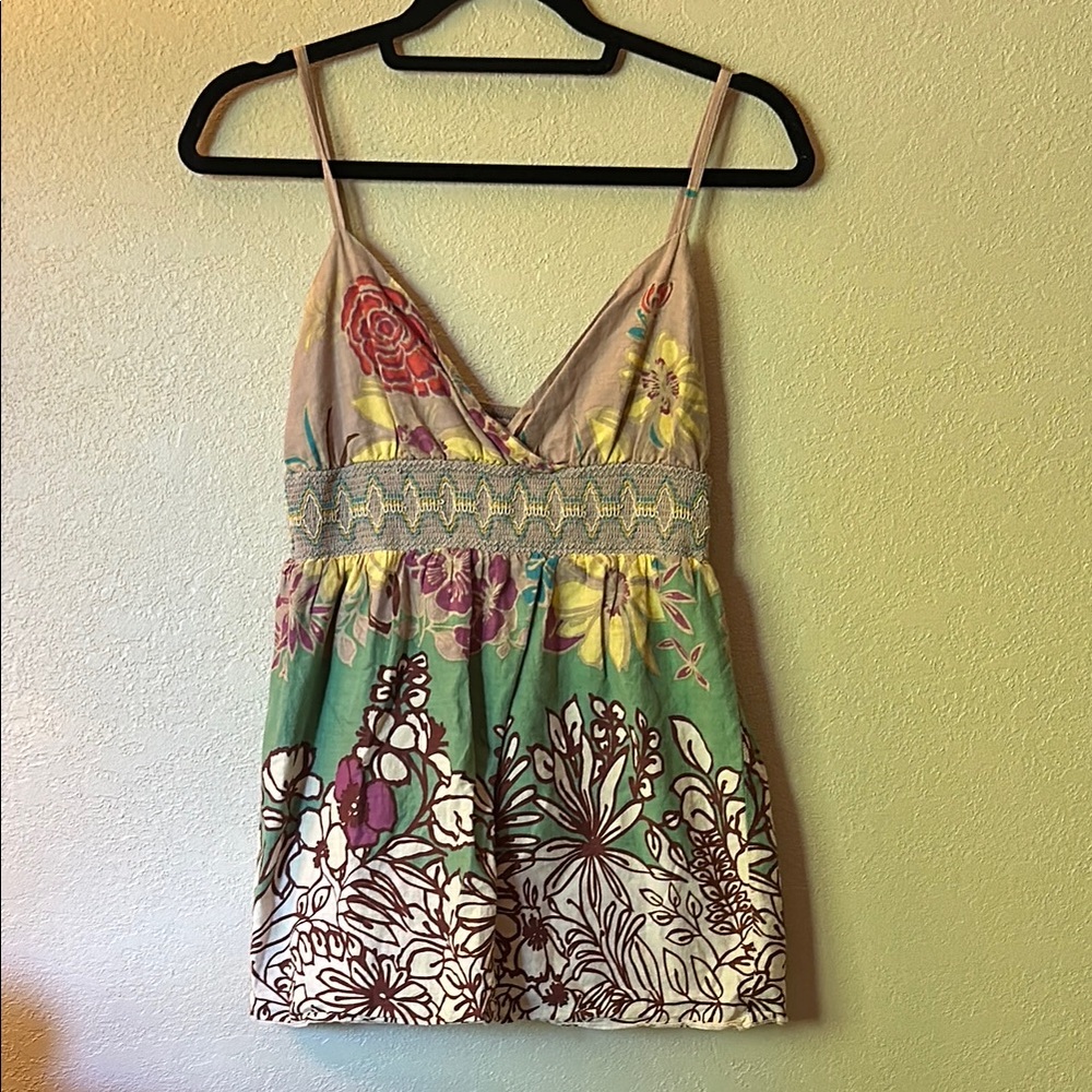 Floral Sleeveless Top with Green and Purple Accents